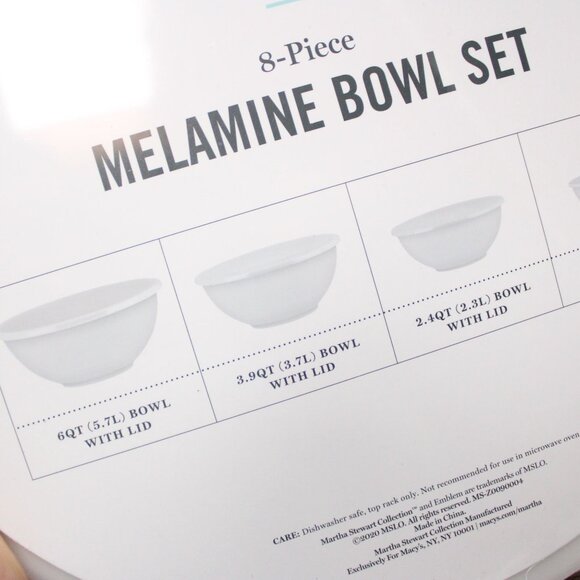 Martha Stewart Collection 8-Piece Melamine Bowl Set Kitchen Light Purple New - Picture 3 of 7